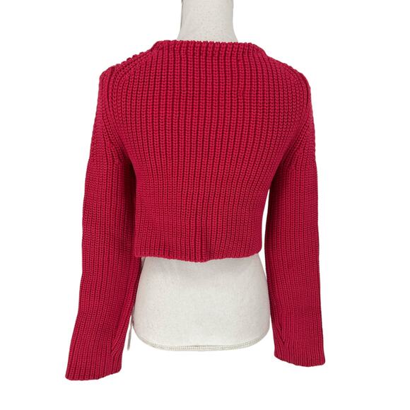 Recto Red Knit Chunky Scoop-Neck Crop Cardigan - Picture 13 of 14